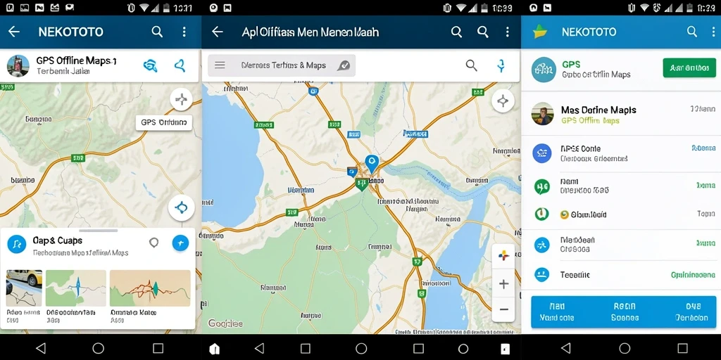 Antarmuka pengguna NEKOTOTO dengan peta GPS Offline yang jelas dan informatif.