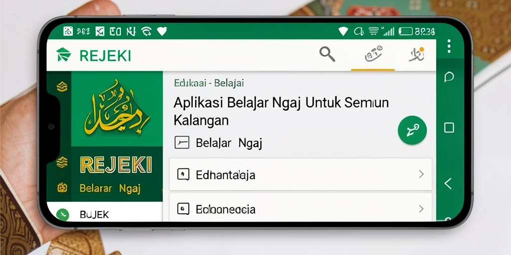 Tampilan antarmuka aplikasi Belajar Ngaji yang menarik dan mudah digunakan.